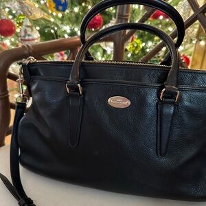 COACH Morgan Medium Satchel In Black Pebble Leather W/Gold Hardware F35185